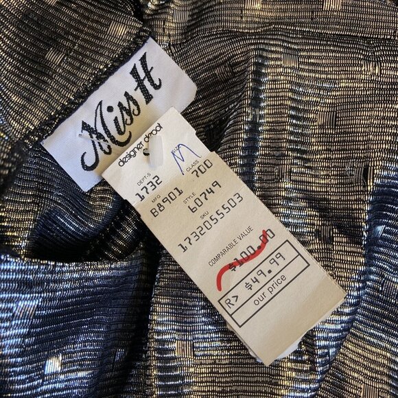 Vintage 1970s Disco Top Blouse Metallic Silver Medium Polka Dot NOS Deadstock - Picture 4 of 9